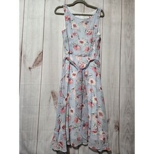 Studio One New York Floral Stripe Sleeveless Midi Dress Blue Pink White Size 14